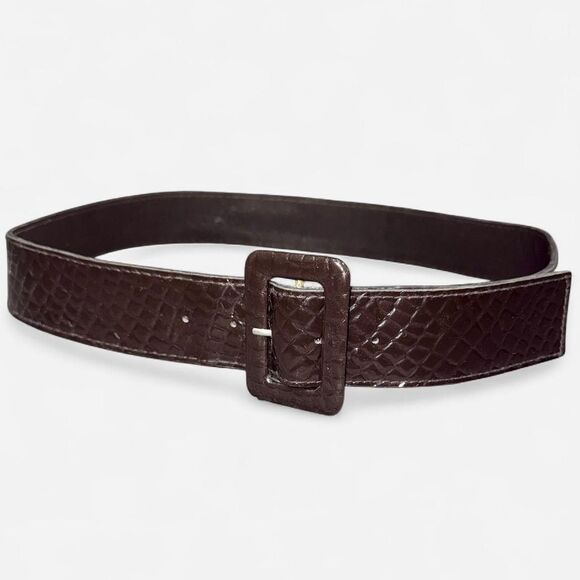Brown Faux Leather Snakeskin Belt with Chunky Buckle - Picture 1 of 6